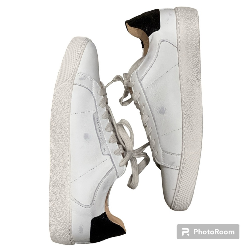 All Saints “Sheer” distressed leather sneaker shiny black details EU39 8.5 UK 6